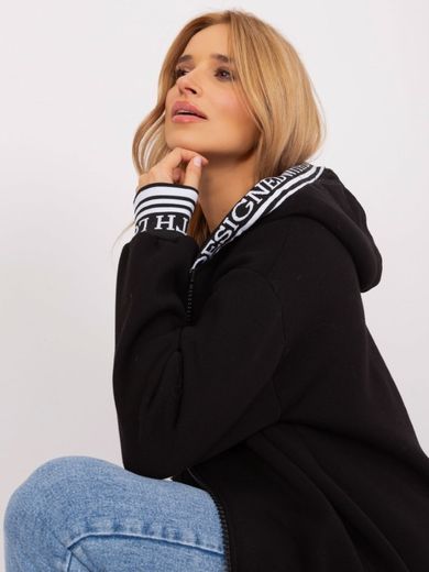 Bluza damska z kapturem, rozpinana, czarna, Relevance