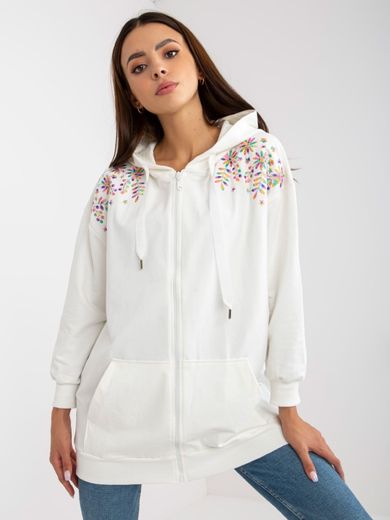 Bluza damska z kapturem, rozpinana, ecru, Rue Paris