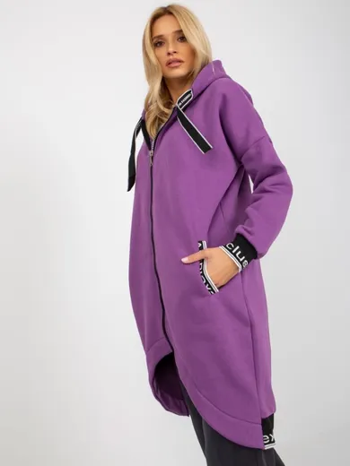 Bluza damska z kapturem, rozpinana, fioletowa, Relevance