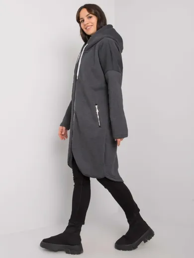 Bluza damska z kapturem, rozpinana, grafitowa, Relevance