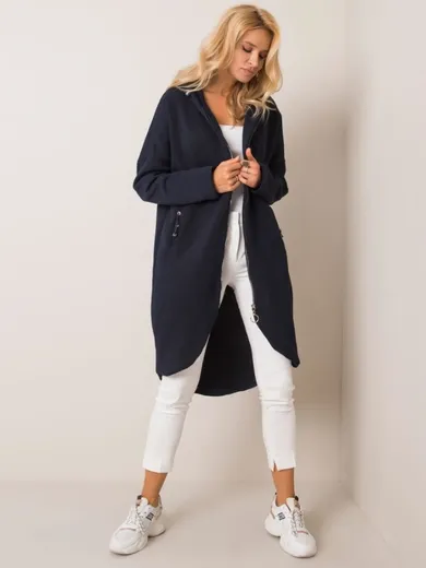 Bluza damska z kapturem, rozpinana, granatowa, Rue Paris