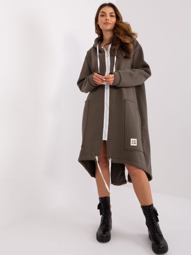 Bluza damska z kapturem, rozpinana, khaki, La Rosa