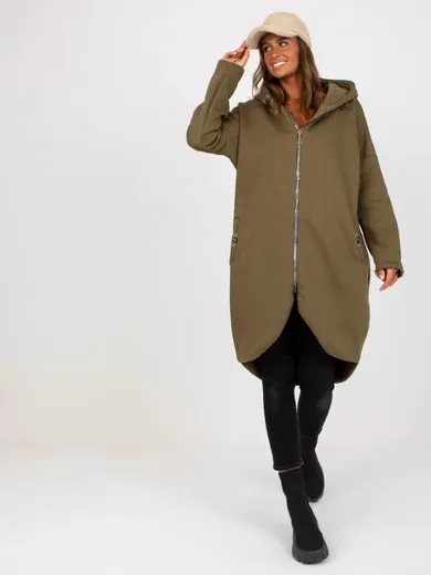 Bluza damska z kapturem, rozpinana, khaki, Rue Paris