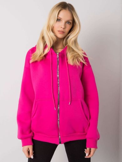 Bluza damska z kapturem, rozpinana, różowa, Ex Moda