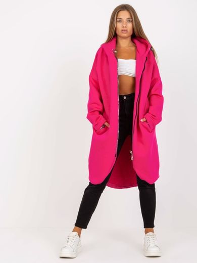 Bluza damska z kapturem, rozpinana, różowa, Rue Paris
