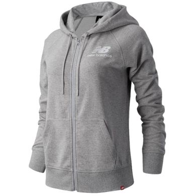 Bluza damska z kapturem, rozpinana, szara, New Balance Hoodie