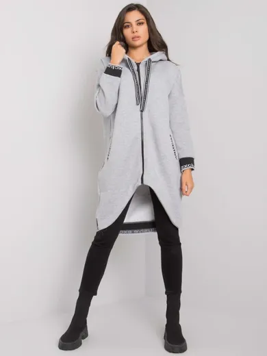 Bluza damska z kapturem, rozpinana, szara, Relevance