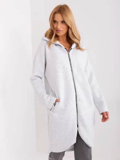 Bluza damska z kapturem, rozpinana, szara, Rue Paris