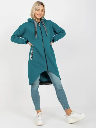 Bluza damska z kapturem, rozpinana, turkusowa, Relevance