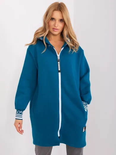 Bluza damska z kapturem, rozpinana, turkusowa, Relevance