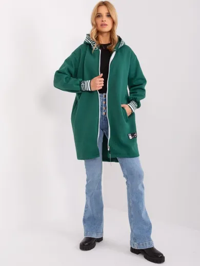 Bluza damska z kapturem, rozpinana, zielona, Relevance