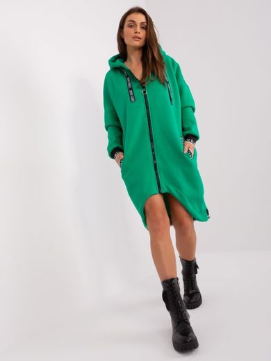 Bluza damska z kapturem, rozpinana, zielona, Relevance