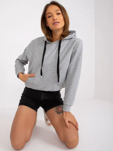 Bluza damska z kapturem, szara, Ex Moda