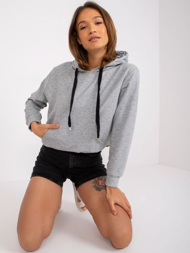 Bluza damska z kapturem, szara, Ex Moda