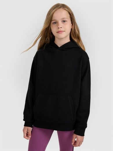 Bluza dziewczęca z kapturem, czarna, 4F