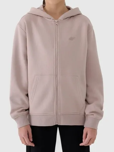 Bluza dziewczęca z kapturem, rozpinana, beżowa, 4F