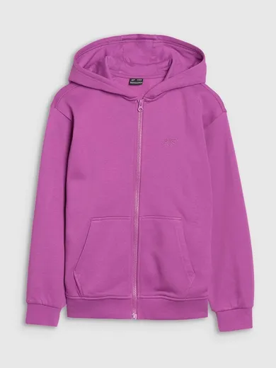 Bluza dziewczęca z kapturem, rozpinana, fioletowa, 4F