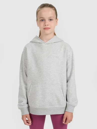 Bluza dziewczęca z kapturem, szara, 4F