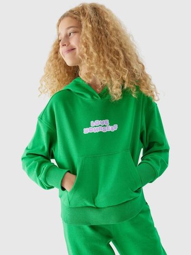 Bluza dziewczęca z kapturem, zielona, 4F