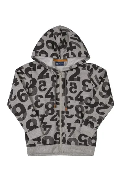 Bluza z kapturem chłopięca, rozpinana, szara, literki, Quimby