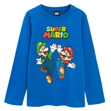 Bluzka chłopięca z długim rękawem, niebieska, Super Mario