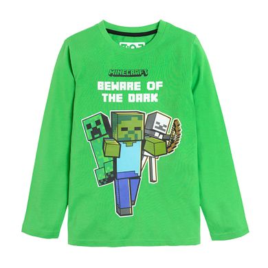 Bluzka chłopięca z długim rękawem, zielona, Minecraft