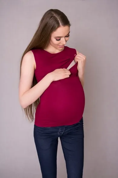 Bluzka damska bez rękawów, do karmienia, bordowa, Miracle