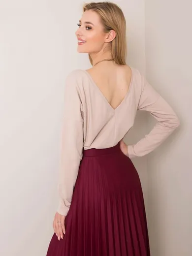 Bluzka damska z długim rękawem, beżowa, Basic Feel Good