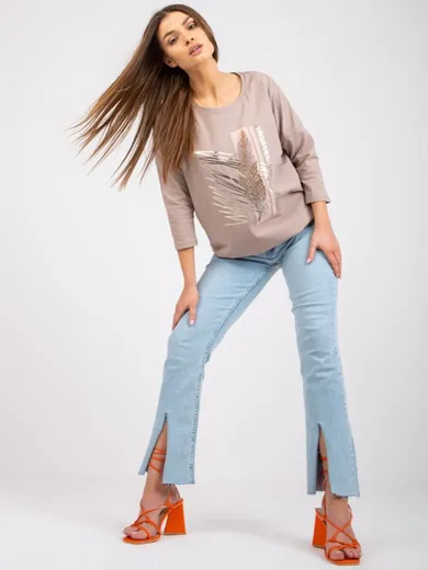 Bluzka damska z długim rękawem, beżowa, Relevance