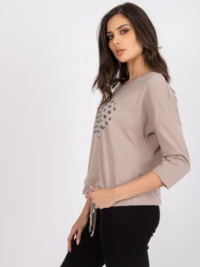 Bluzka damska z długim rękawem, beżowa, Relevance