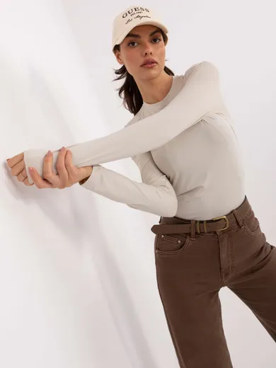 Bluzka damska z długim rękawem, beżowa, Sublevel