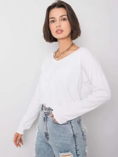Bluzka damska z długim rękawem, biała, Basic Feel Good