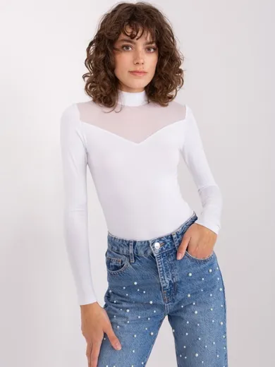 Bluzka damska z długim rękawem, biała, Basic Feel Good