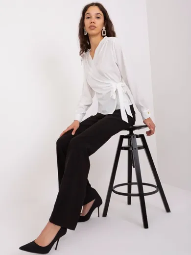 Bluzka damska z długim rękawem, biała, Factory Price