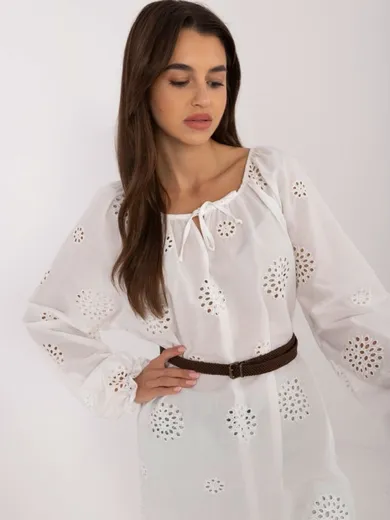 Bluzka damska z długim rękawem, biała, Lakerta