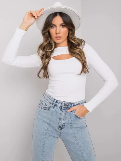 Bluzka damska z długim rękawem, biała, Rue Paris