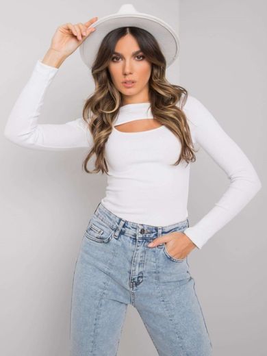 Bluzka damska z długim rękawem, biała, Rue Paris