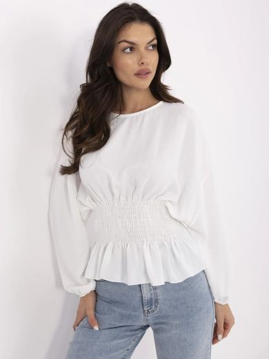 Bluzka damska z długim rękawem, biała, Sublevel