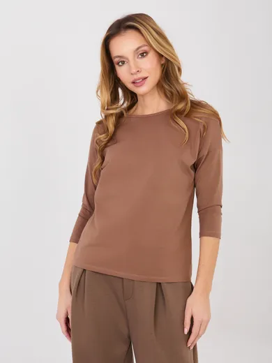Bluzka damska z długim rękawem, brązowa, Basic Feel Good