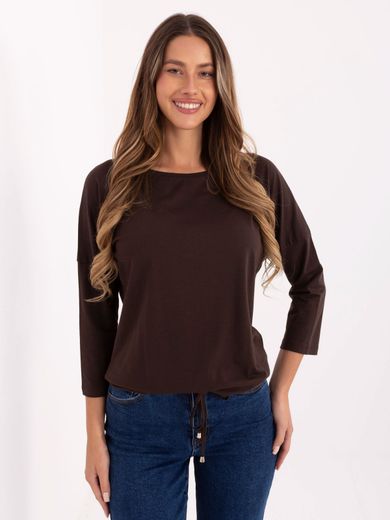 Bluzka damska z długim rękawem, brązowa, Basic Feel Good