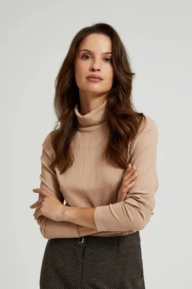 Bluzka damska z długim rękawem, brązowa, Moodo