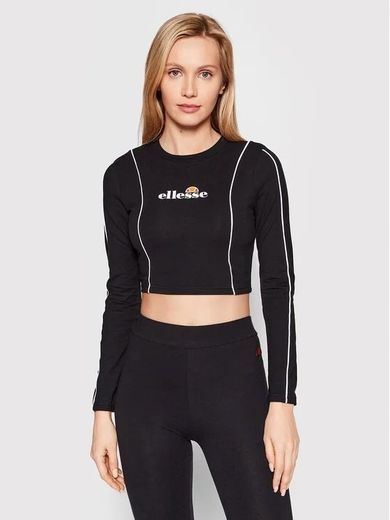 Bluzka damska z długim rękawem, crop top, czarna, Ellesse