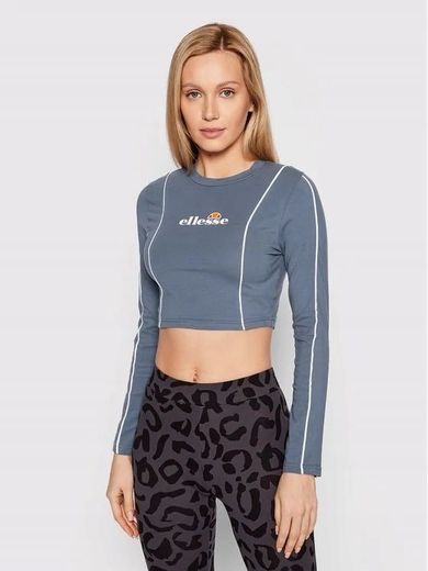 Bluzka damska z długim rękawem, crop top, niebieska, Ellesse