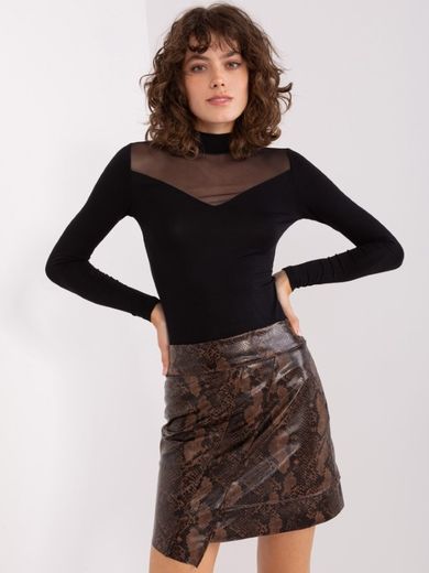 Bluzka damska z długim rękawem, czarna, Basic Feel Good