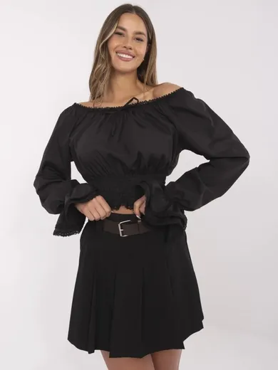 Bluzka damska z długim rękawem, czarna, Lakerta