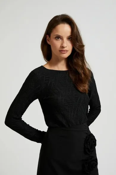 Bluzka damska z długim rękawem, czarna, Moodo