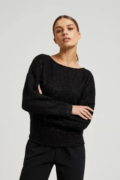 Bluzka damska z długim rękawem, czarna, Moodo