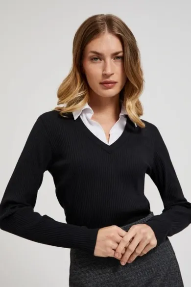 Bluzka damska z długim rękawem, czarna, Moodo