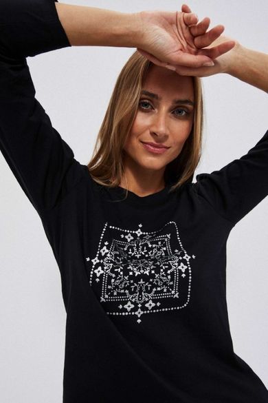 Bluzka damska z długim rękawem, czarna, Moodo