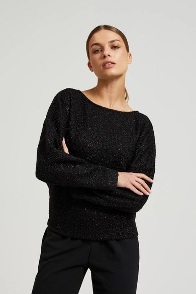 Bluzka damska z długim rękawem, czarna, Moodo